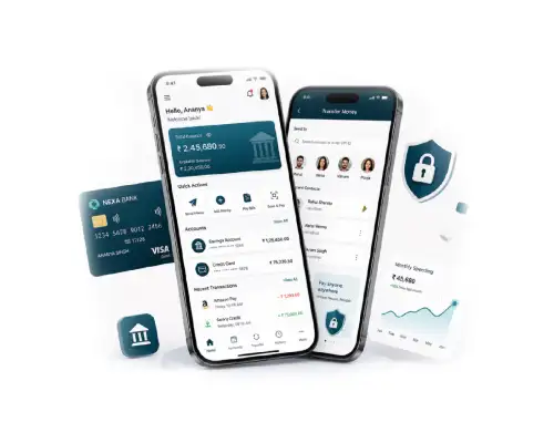 Mobile banking application interface and account dashboard